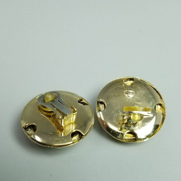 Vintage Gold Tone Dome Shape Clip On Earrings, 80s 90s Retro Style, Estate - Picture 4 of 7